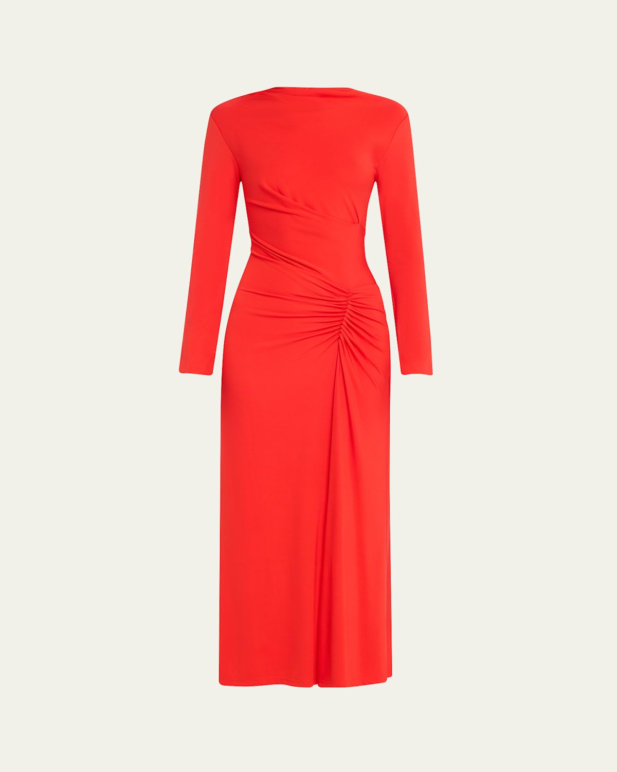 Simkhai Ferrera Ruched Long-sleeve Midi Dress In Fiery Red
