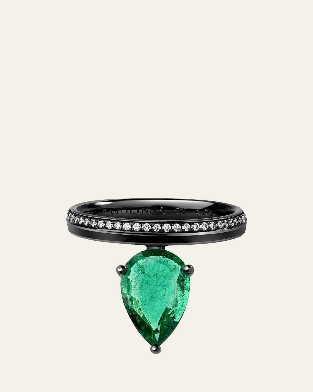 Linette 18K Black Gold Large Pear-Cut Emerald Ring