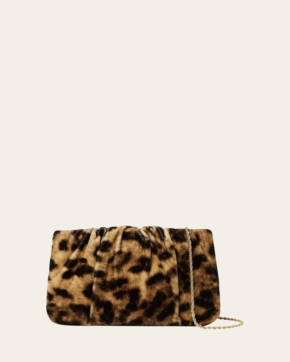LOEFFLER RANDALL SERENA RUCHED CHEETAH-PRINT CLUTCH BAG 
