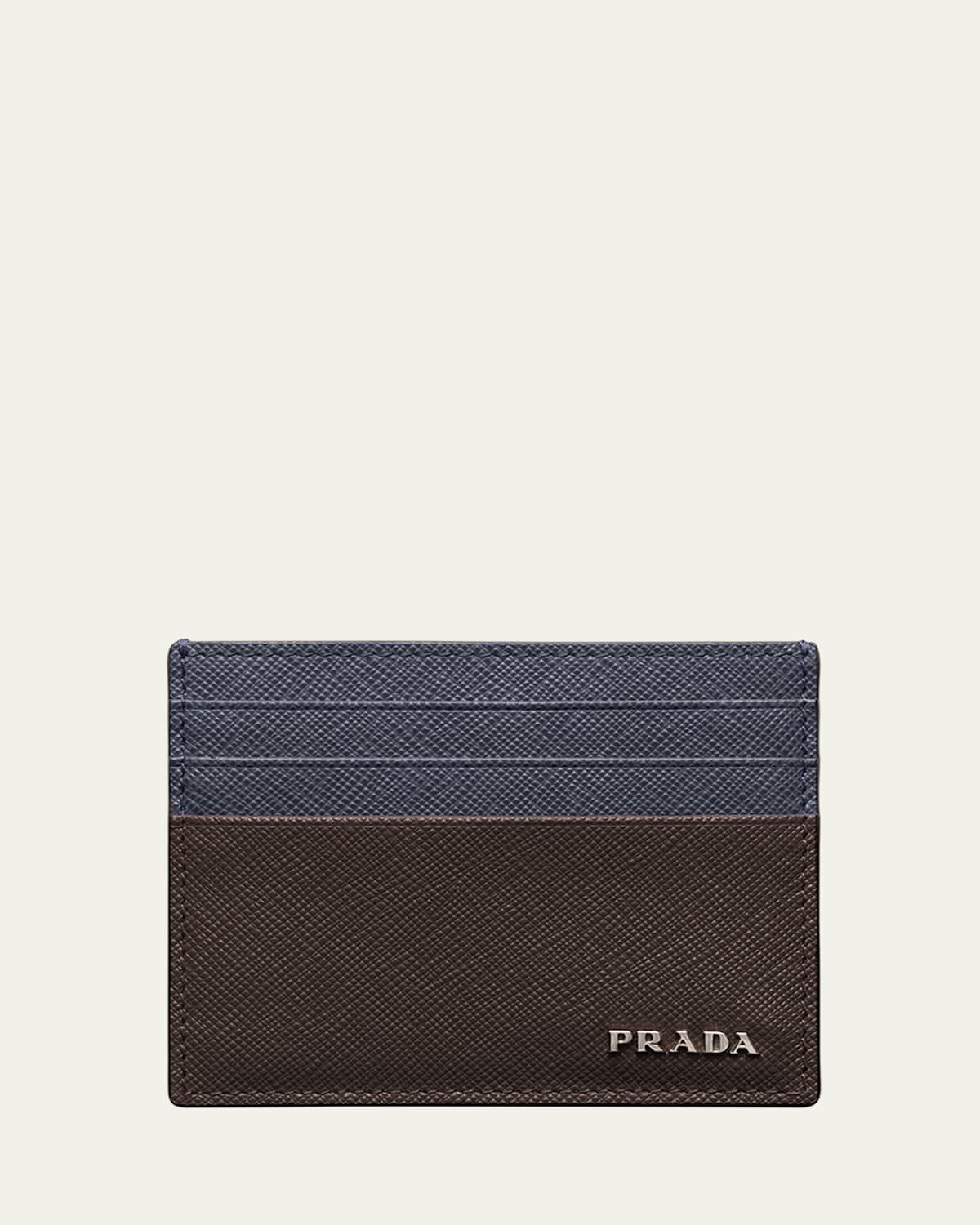 Prada Saffiano Leather Card Holder In F0lex Caffe Baltico