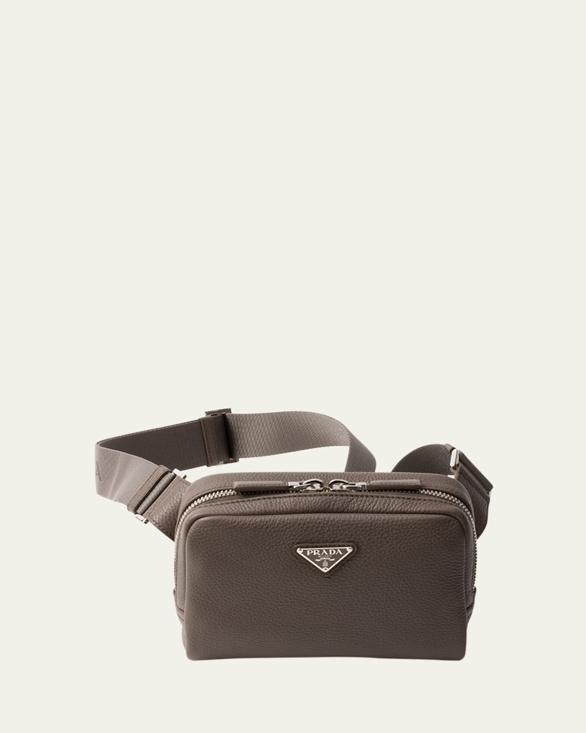 Prada Mens Grey Triangle-logo Leather Shoulder Bag In Bambu