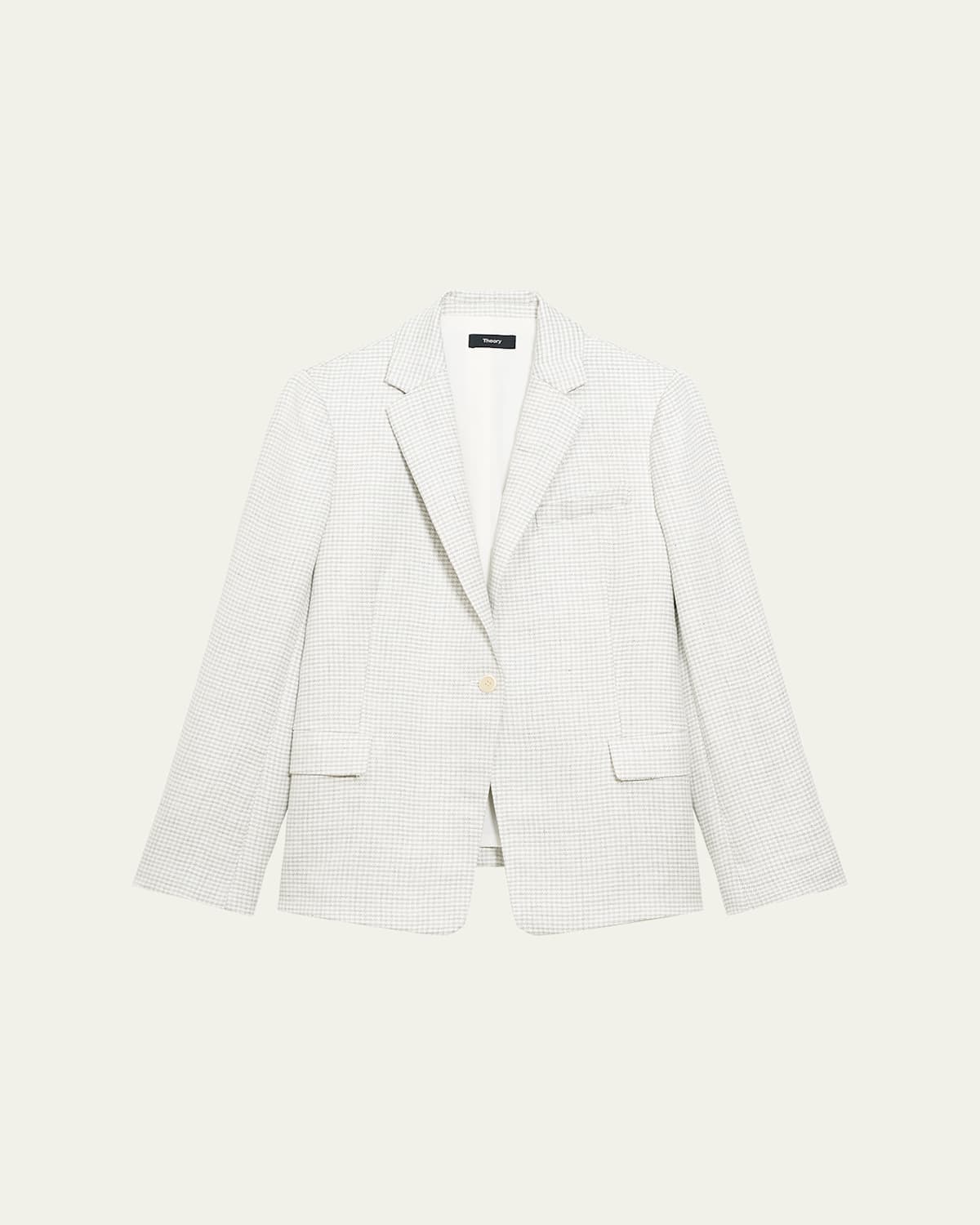 Theory B.mel Houndstooth Check Slim Fit Linen Blend Blazer In Pltnmmulti