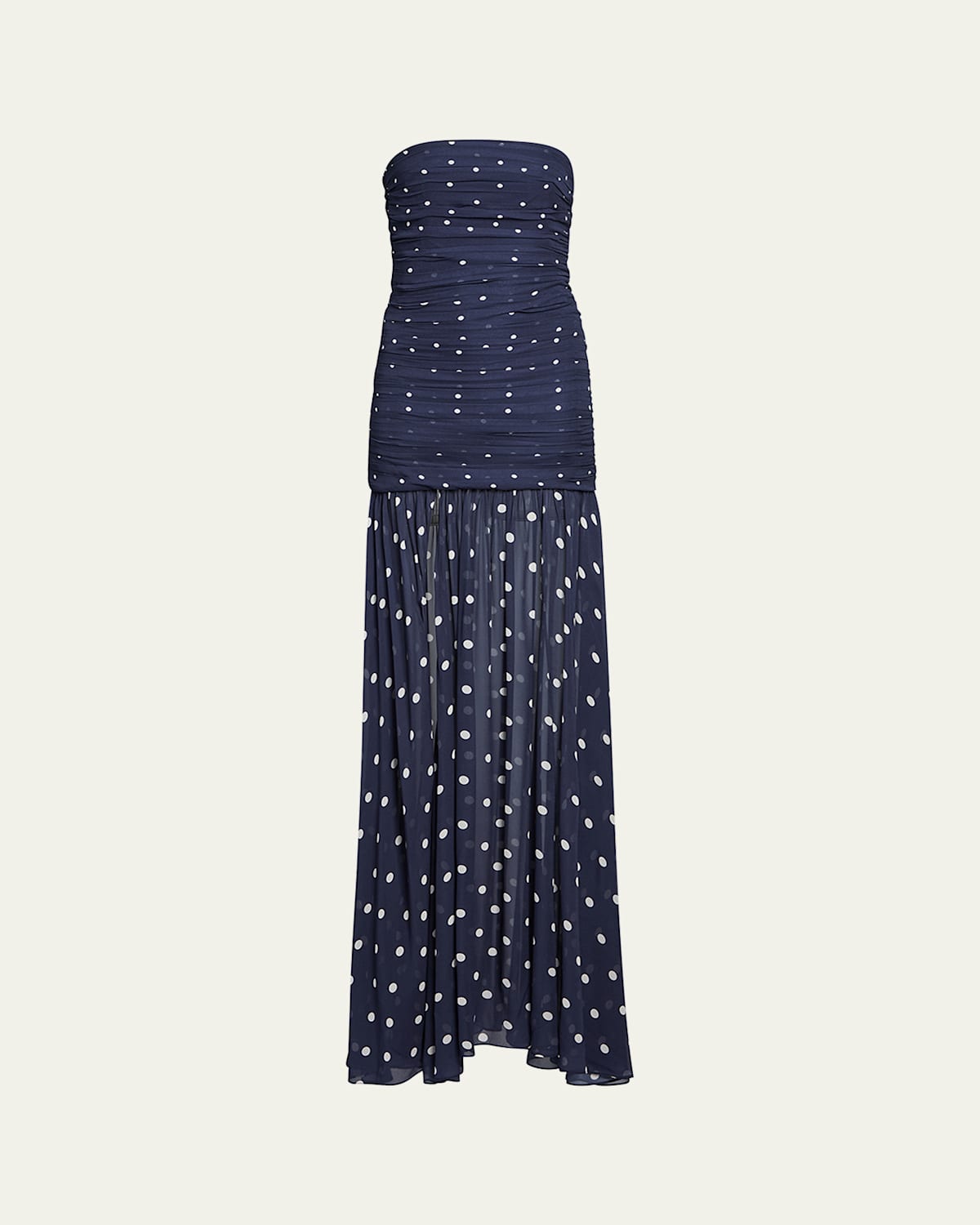 RETROFÉTE ANNALISE RUCHED STRAPLESS POLKA DOT DRESS 