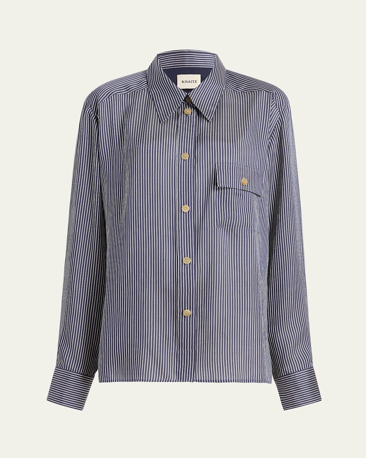 Khaite Yatty Stripe Button Down Blouse In Navy  White