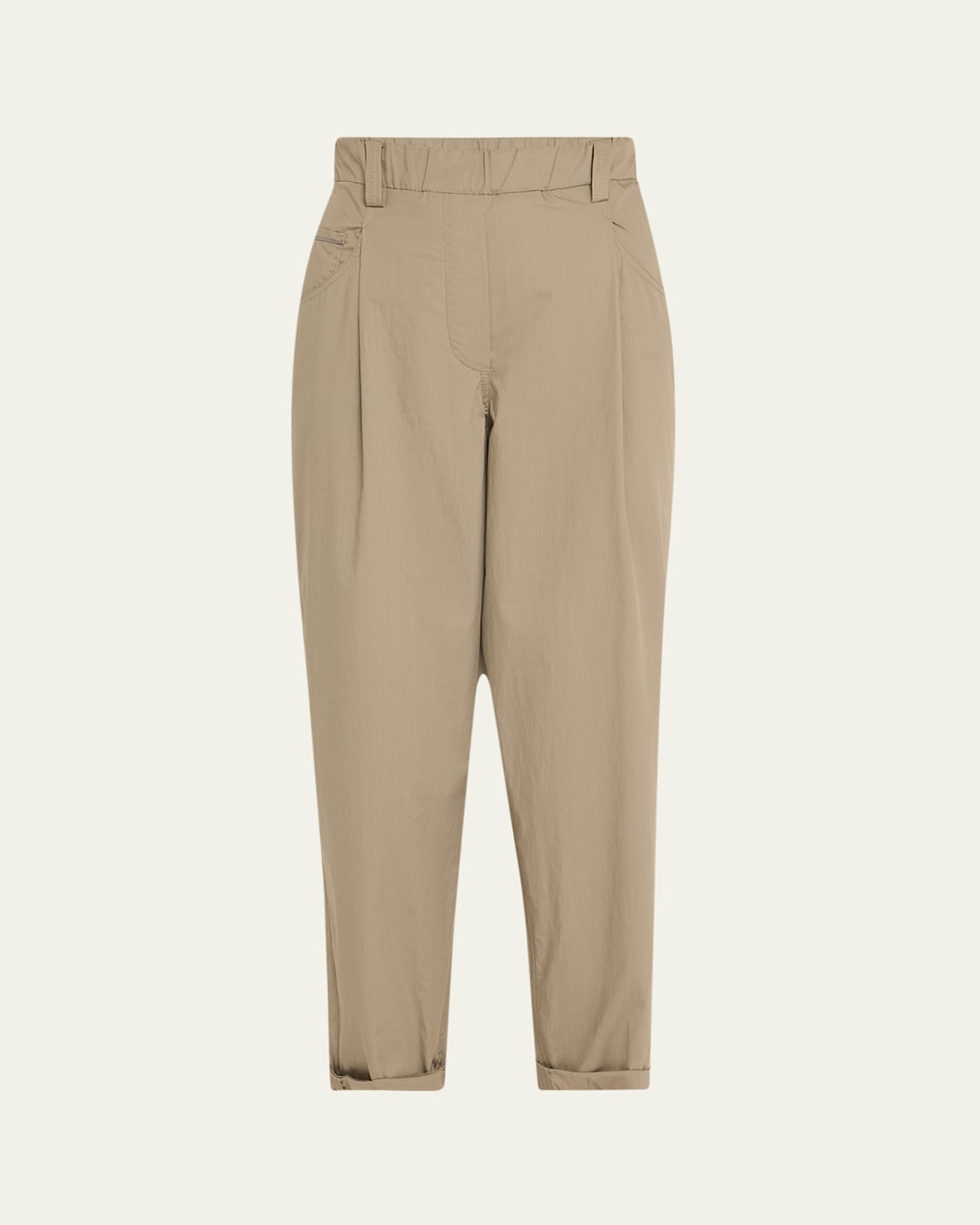 Baggy Poplin Cropped Pull-On Pants