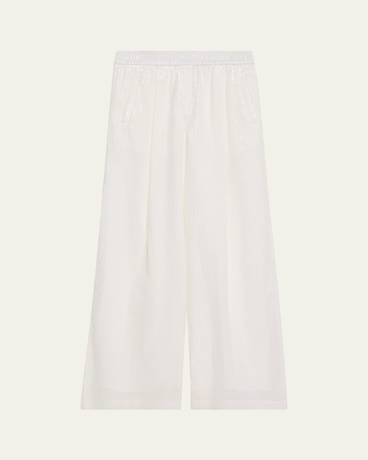 Brunello Cucinelli Stripe Sequined Wide Leg Organza Pants In Bianco