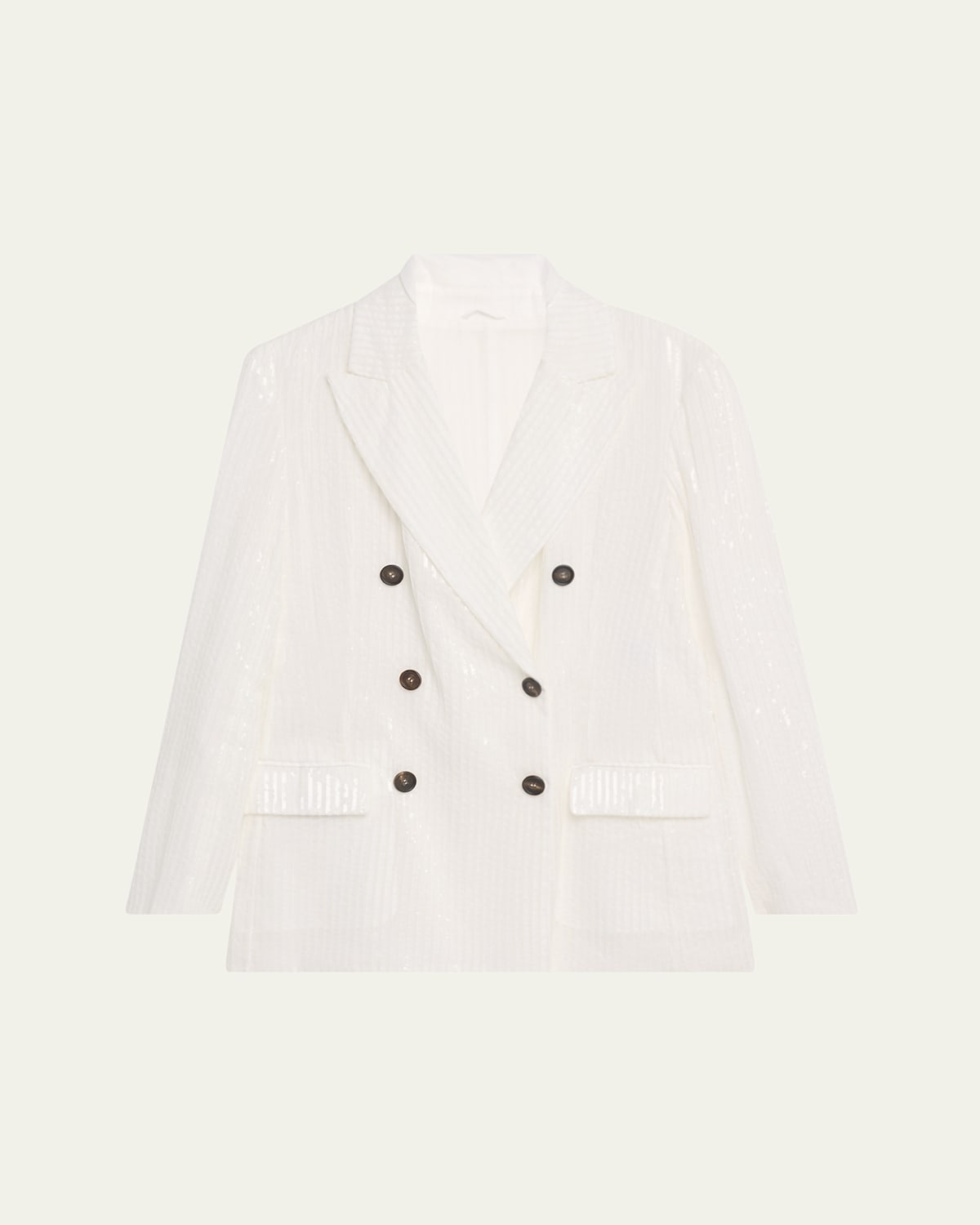 Brunello Cucinelli Sequined Stripe Double-breasted Organza Jacket In Bianco