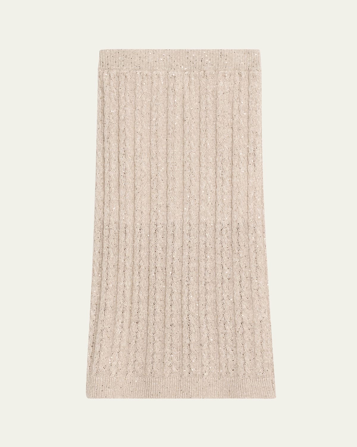 Brunello Cucinelli Sequined Cable Knit Body-con Midi Skirt In Beige Freddo