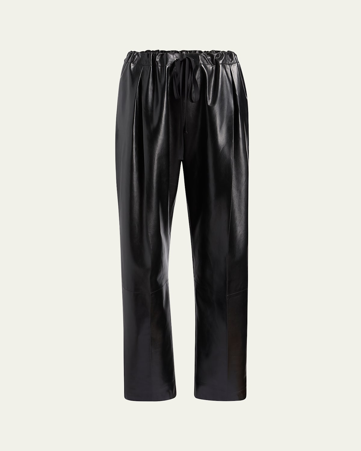 Khaite Trenton Straight Drawstring Leather Pants In Black