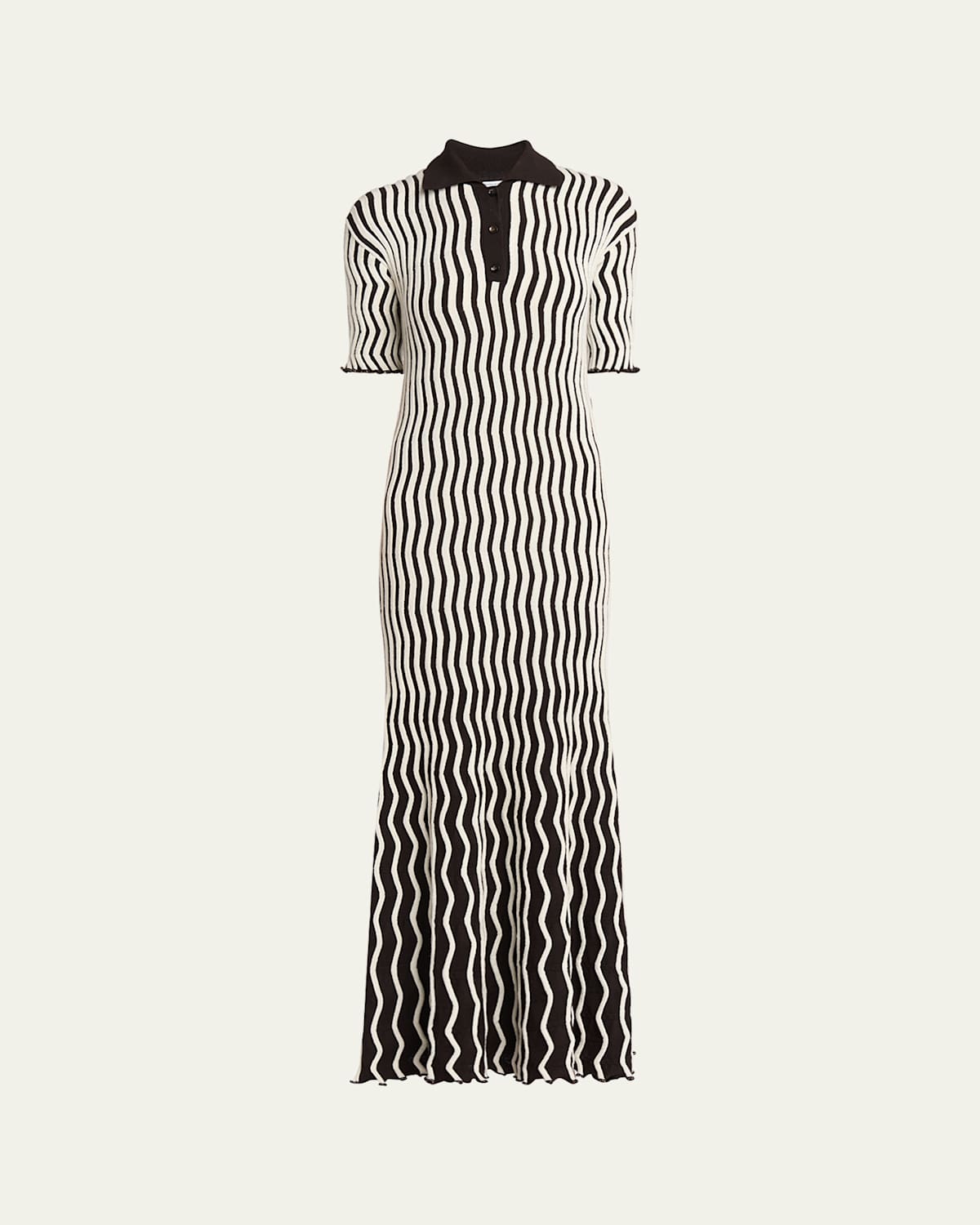 Bottega Veneta Squiggly Stripe Long Polo Wool Dress In Dusk
