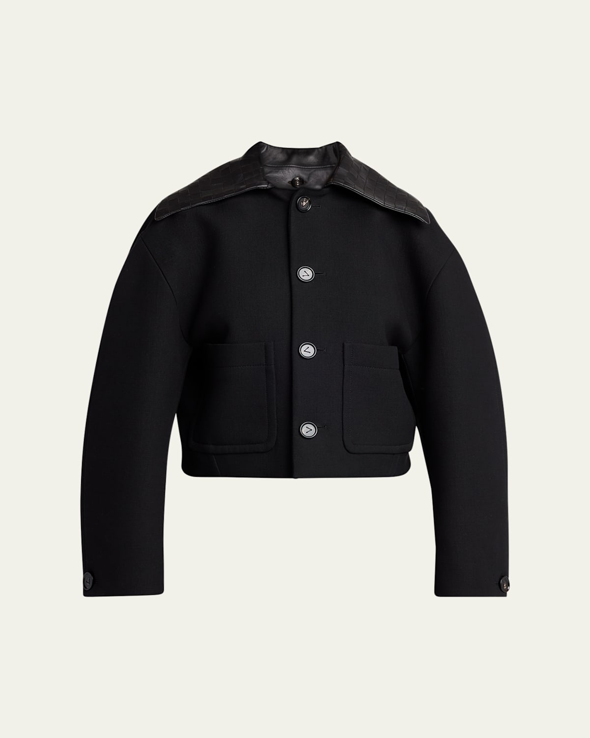 Bottega Veneta Intrecciato Collar Wide-sleeve Cotton Jacket In Nero