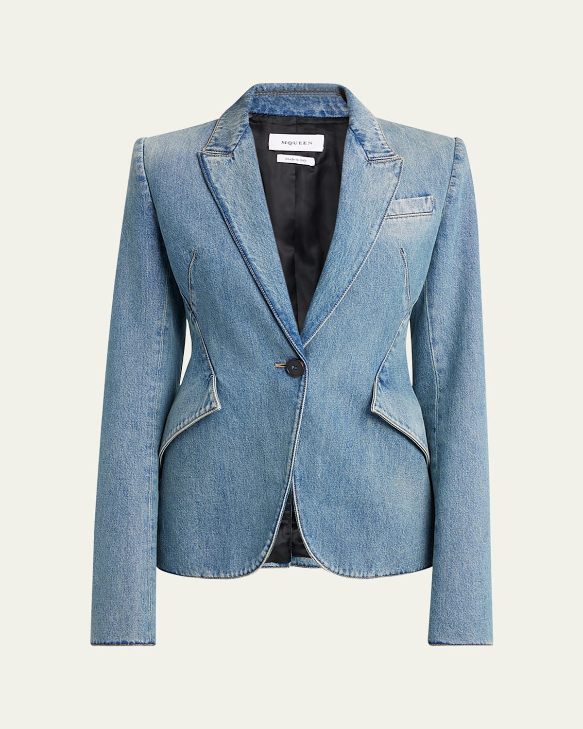 Shop Alexander Mcqueen Light-wash Denim Single-breasted Blazer In Indigo Ivy