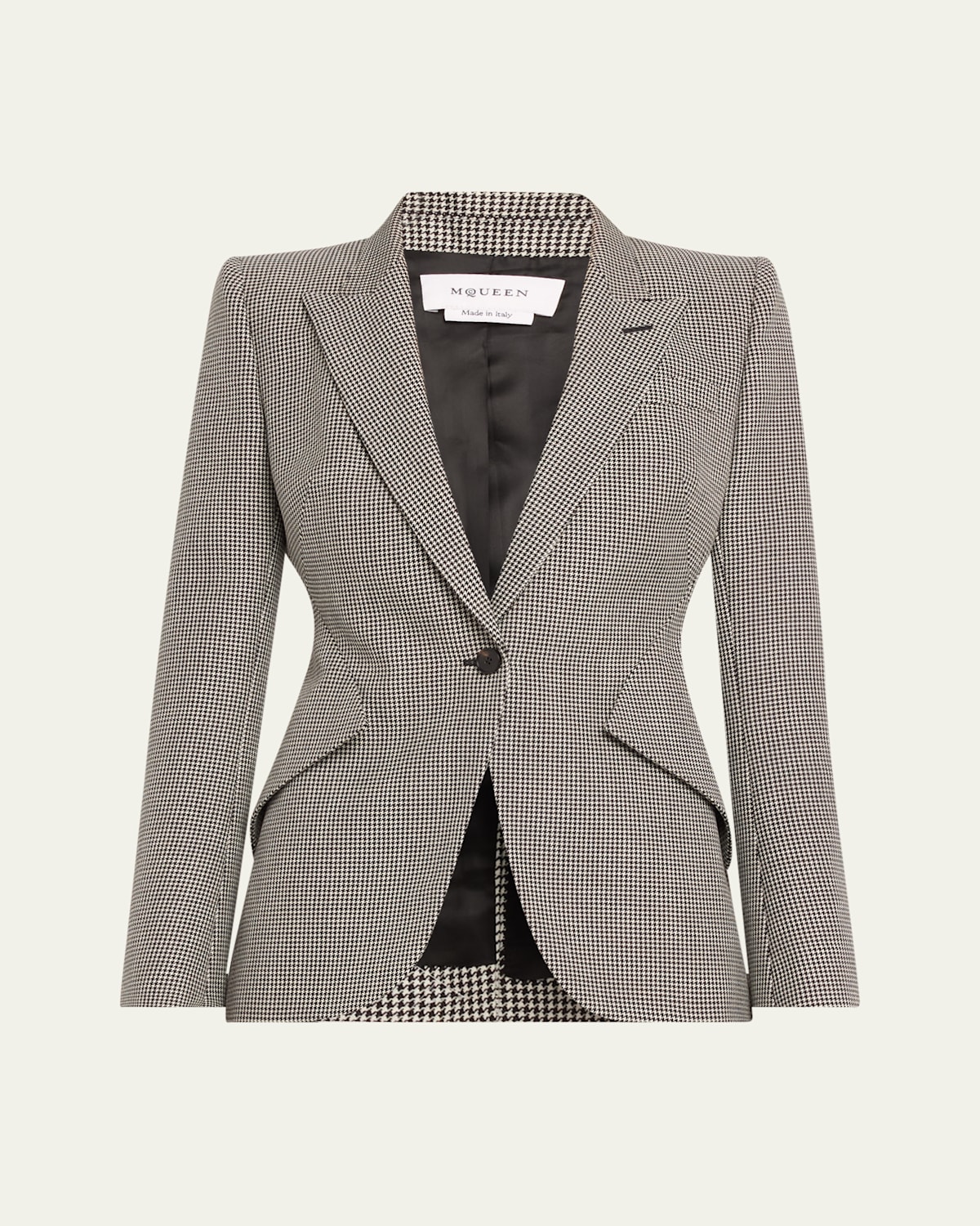 Alexander Mcqueen Single-breasted Houndstooth Blazer In Lead Ivory