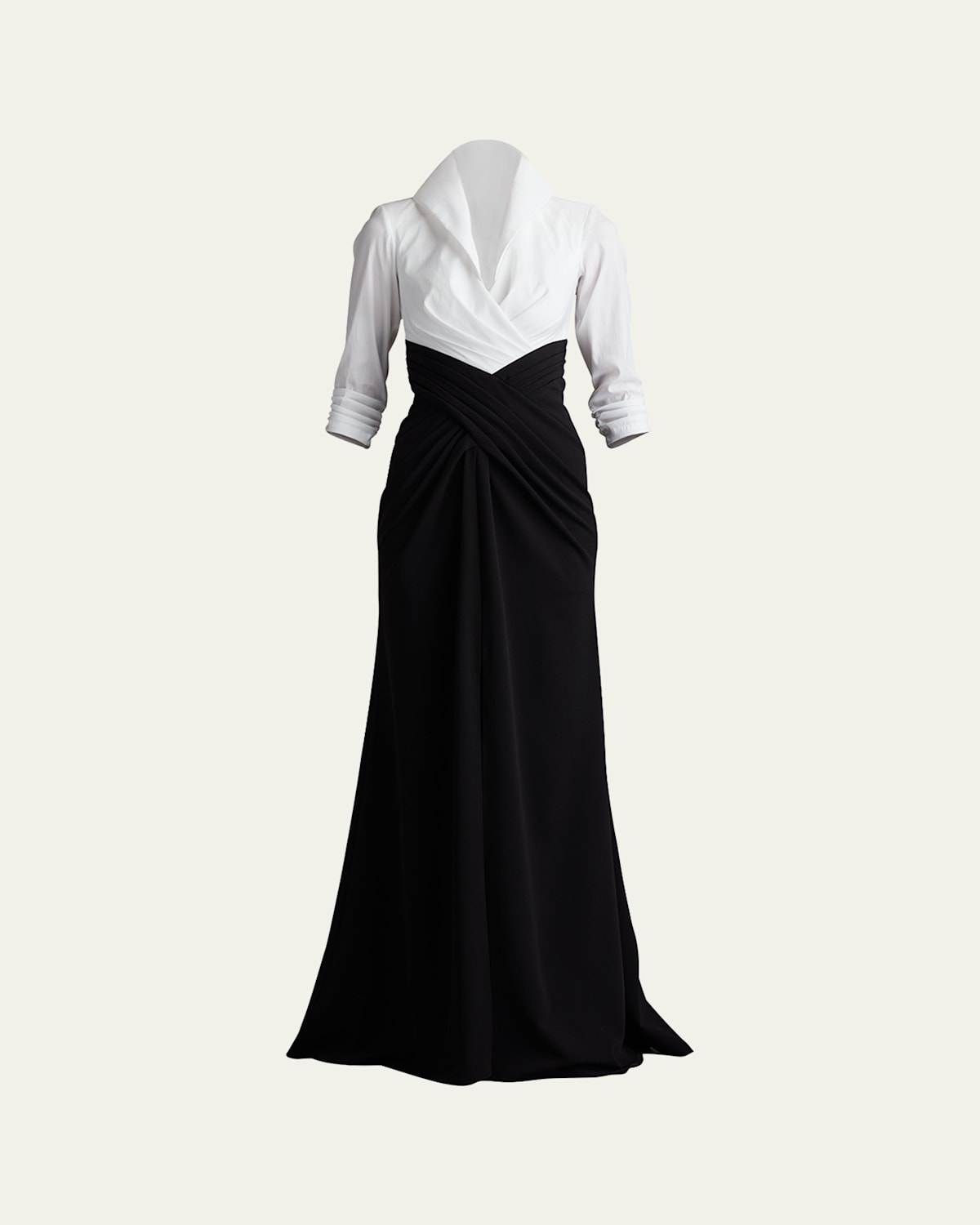 Tadashi Shoji Pleated Taffeta & Crepe Gown In Ivoryblack