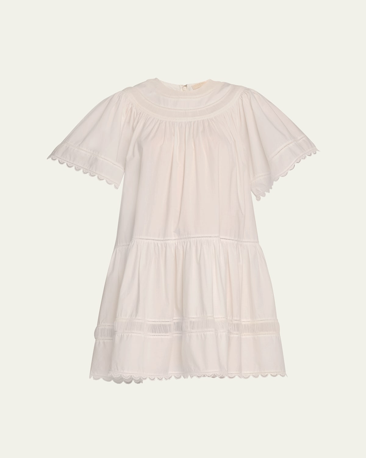 Ulla Johnson Oumi Crochet And Chiffon-trimmed Poplin Mini Dress In Cowrie