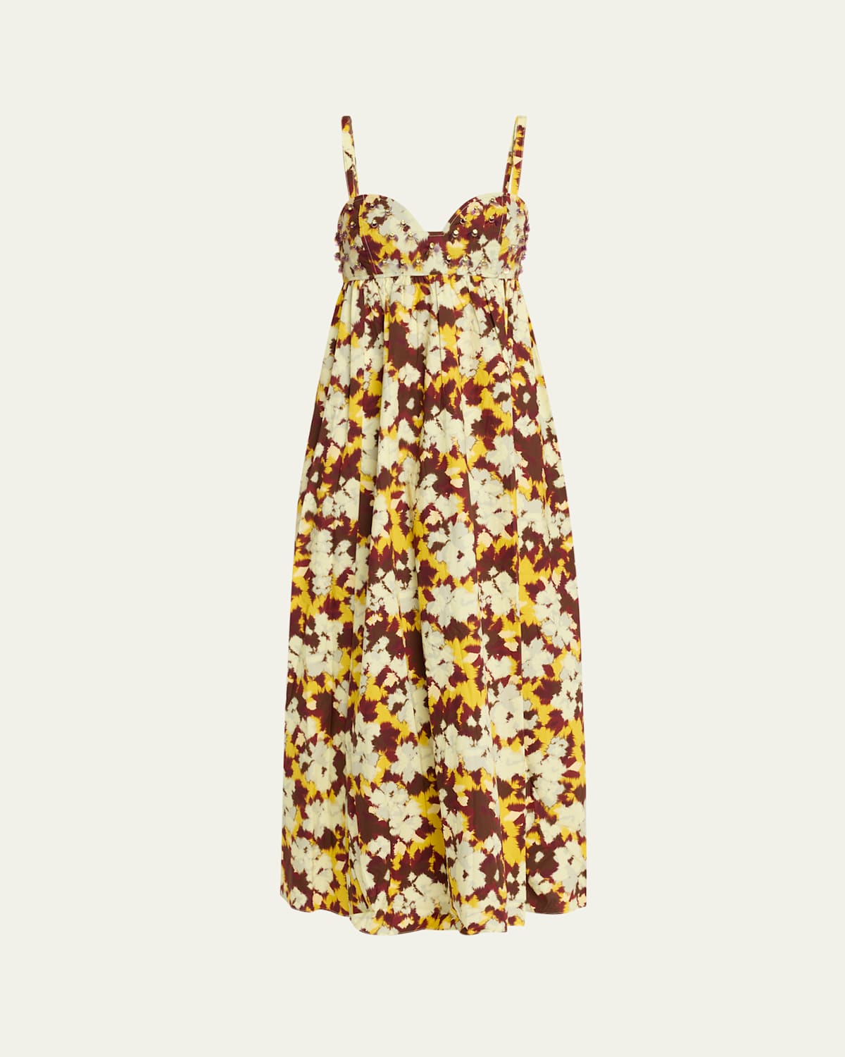 Ulla Johnson Harlan Embellished Printed Cotton-poplin Midi Dress In Acacia