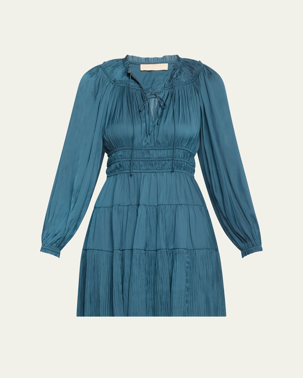 Shop Ulla Johnson Koria Long-sleeve Satin Mini Dress In Neptune