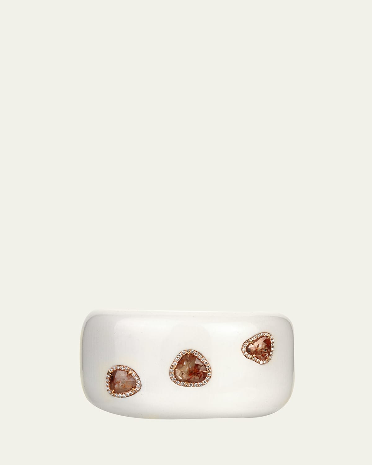Mammoth Ivory Cuff Bracelet with Bezel-Set Diamonds in 18K Rose Gold