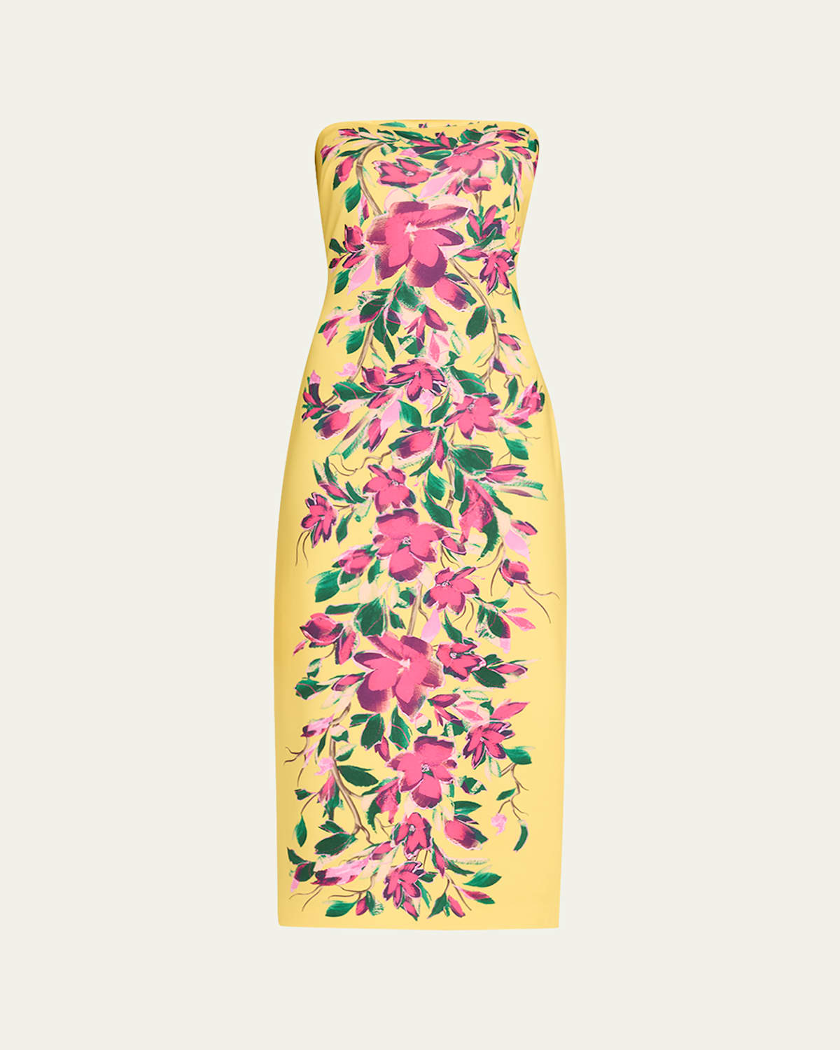 Strapless Floral-Print Bodycon Midi Dress