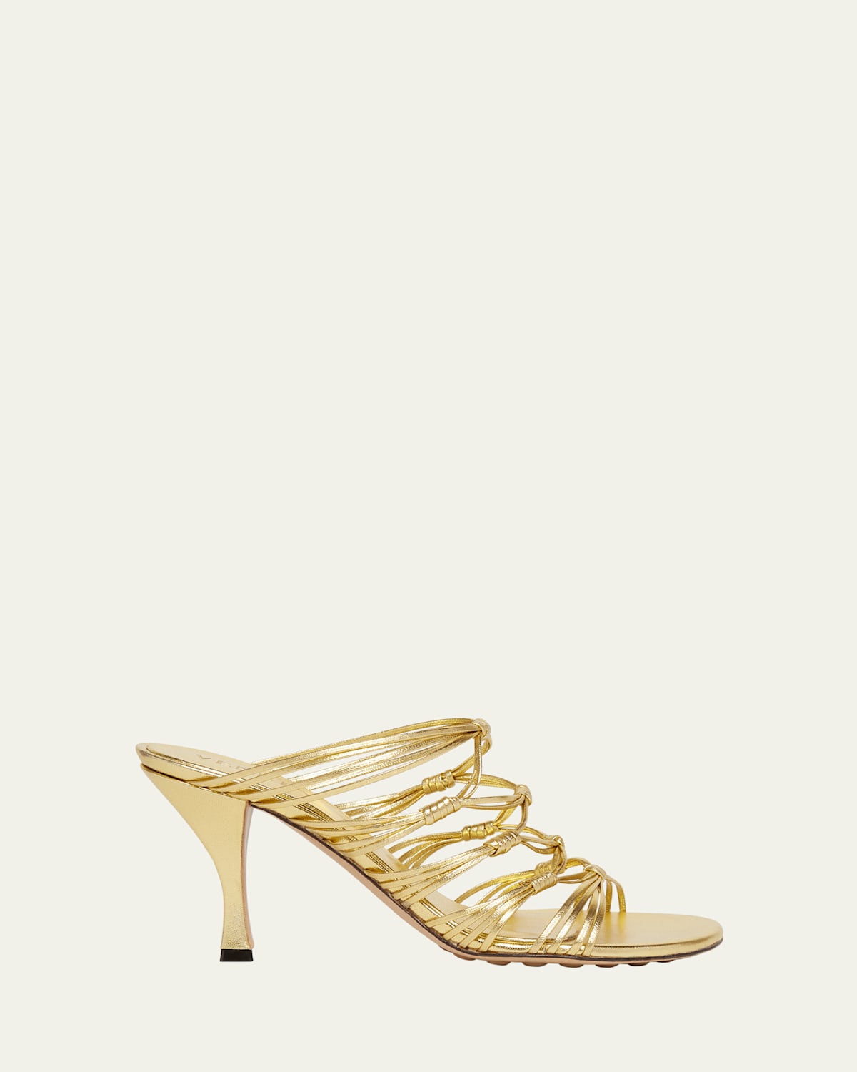 Bottega Veneta Blink Strappy Metallic Leather Mule Sandals In Gold