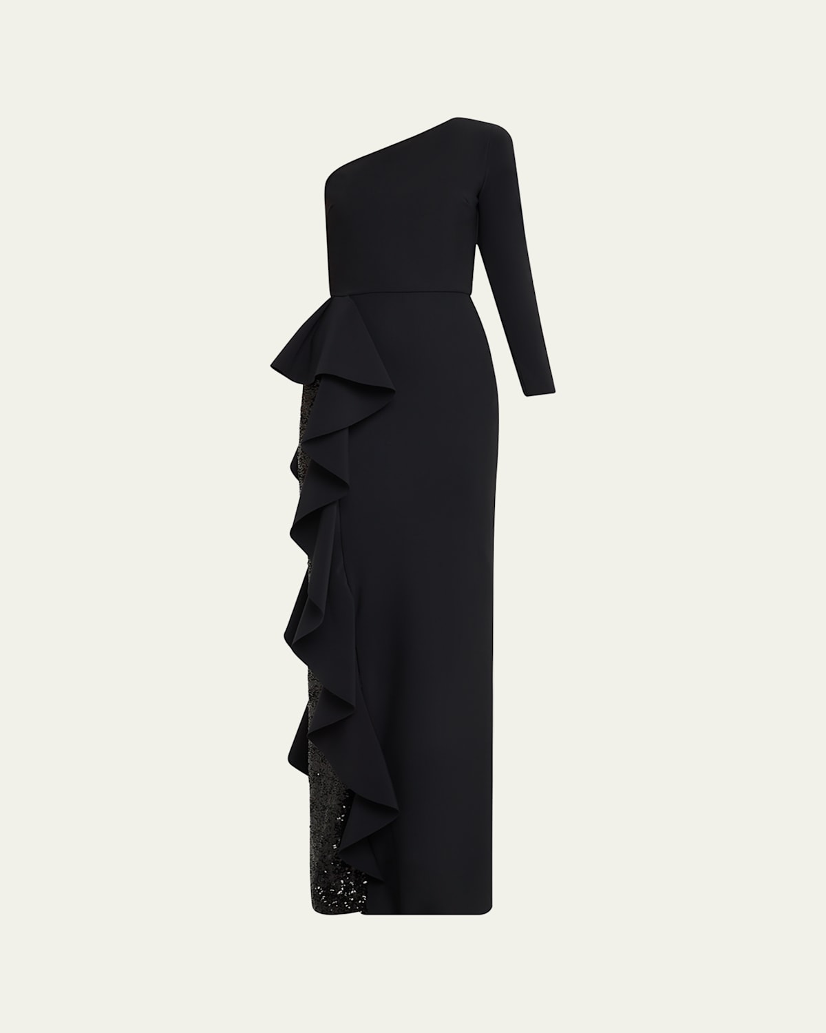 Shop Chiara Boni La Petite Robe One-shoulder Sequin Skirt Ruffle Gown In Black