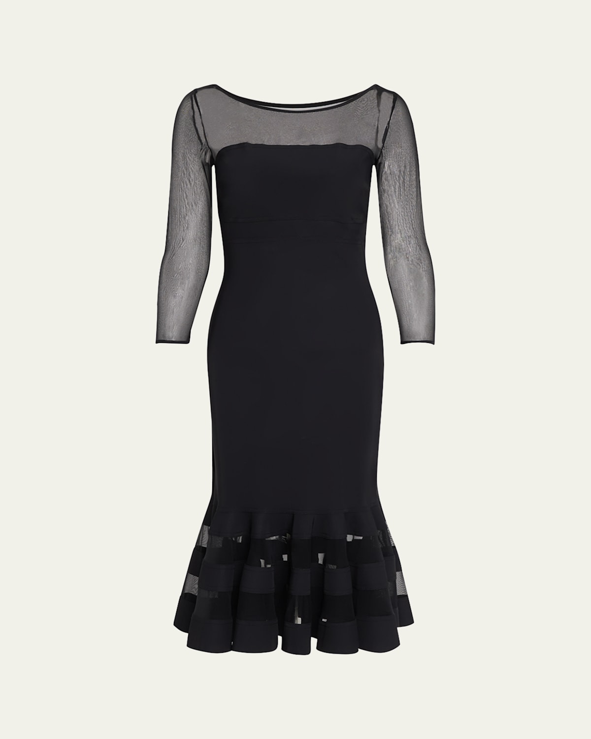 Boat-Neck Illusion Midi Dress