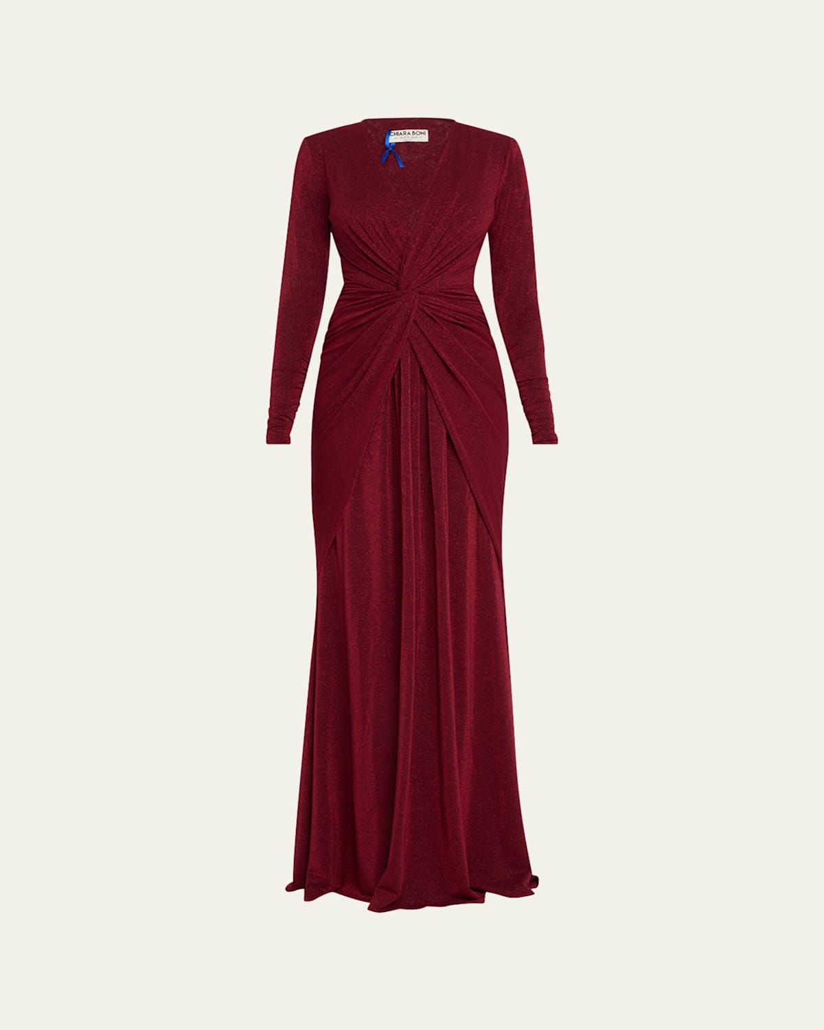 Chiara Boni La Petite Robe Deep V-neck Shimmer Twist Gown In Garnet