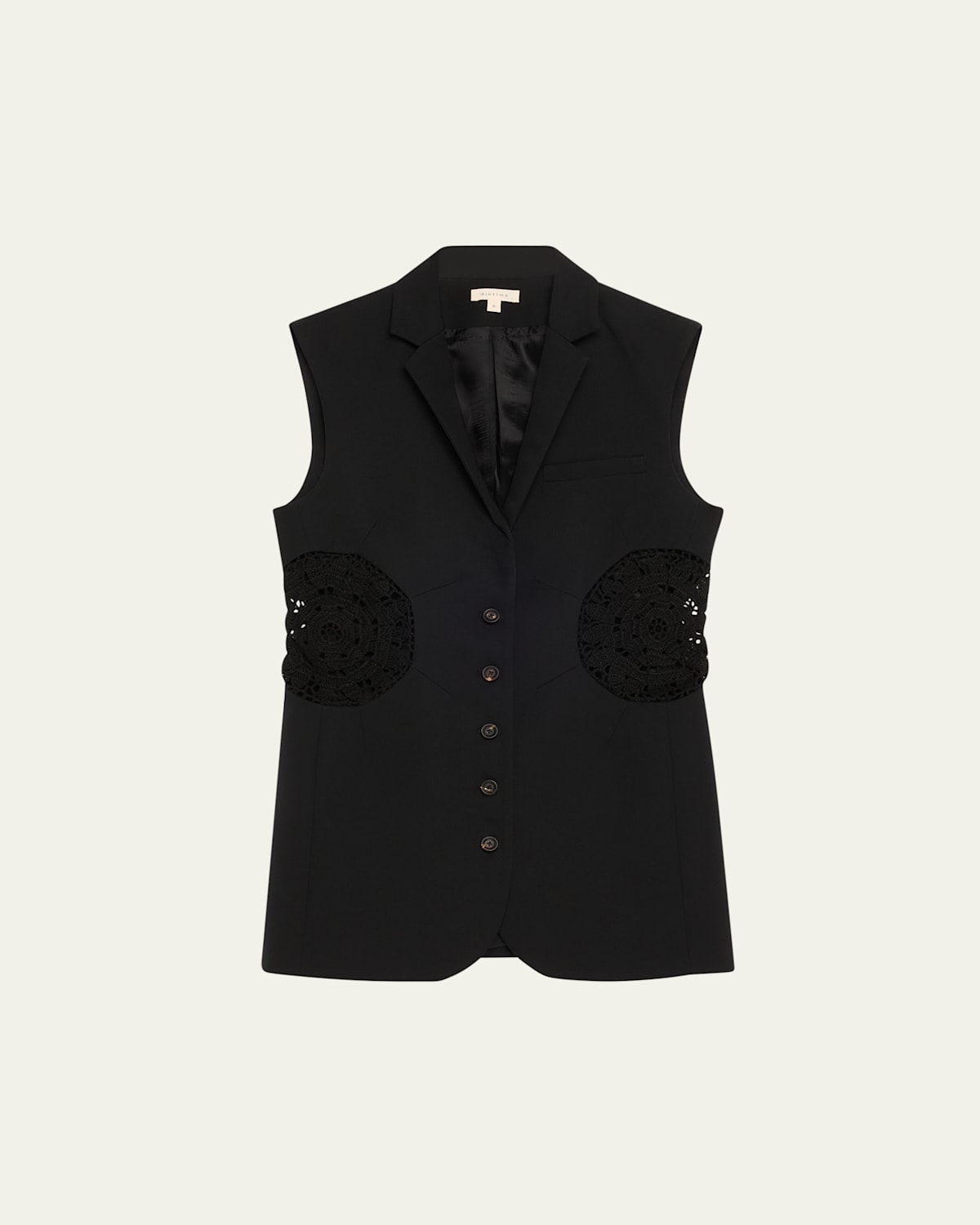 Long Tower Wool Vest with Crochet Inserts