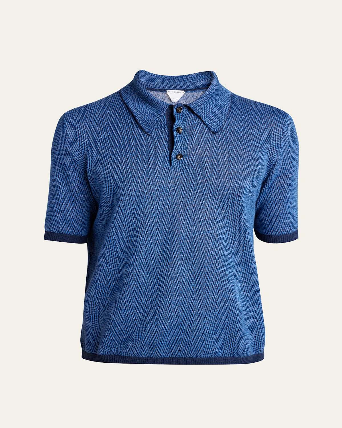 Bottega Veneta Linen Polo With Geometric Jacquard Pattern In Blue Multi
