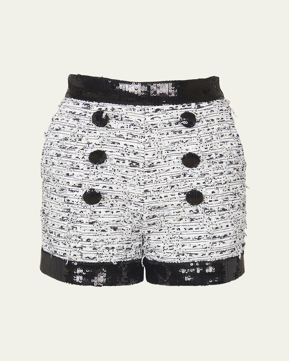 Balmain Tweed Sequins High-waist Shorts In White Blk