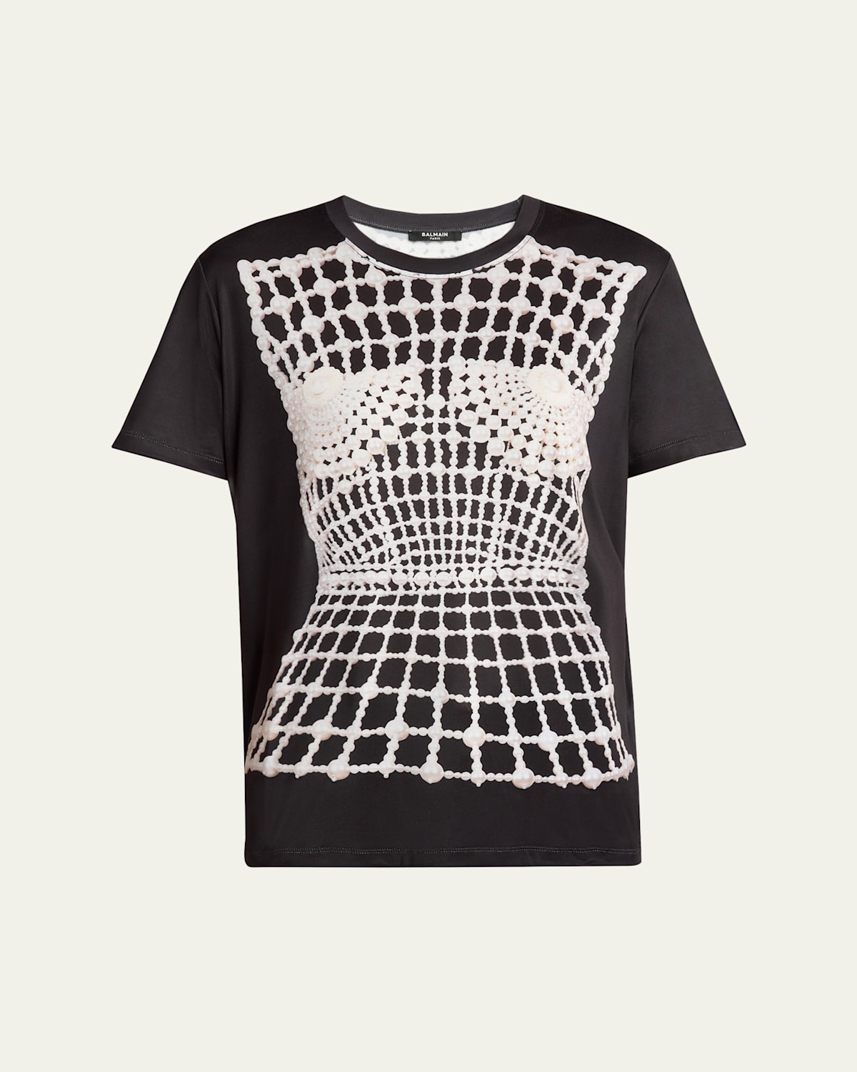 Balmain Pearl Trompe Loeil Corset T-shhirt In Blk White