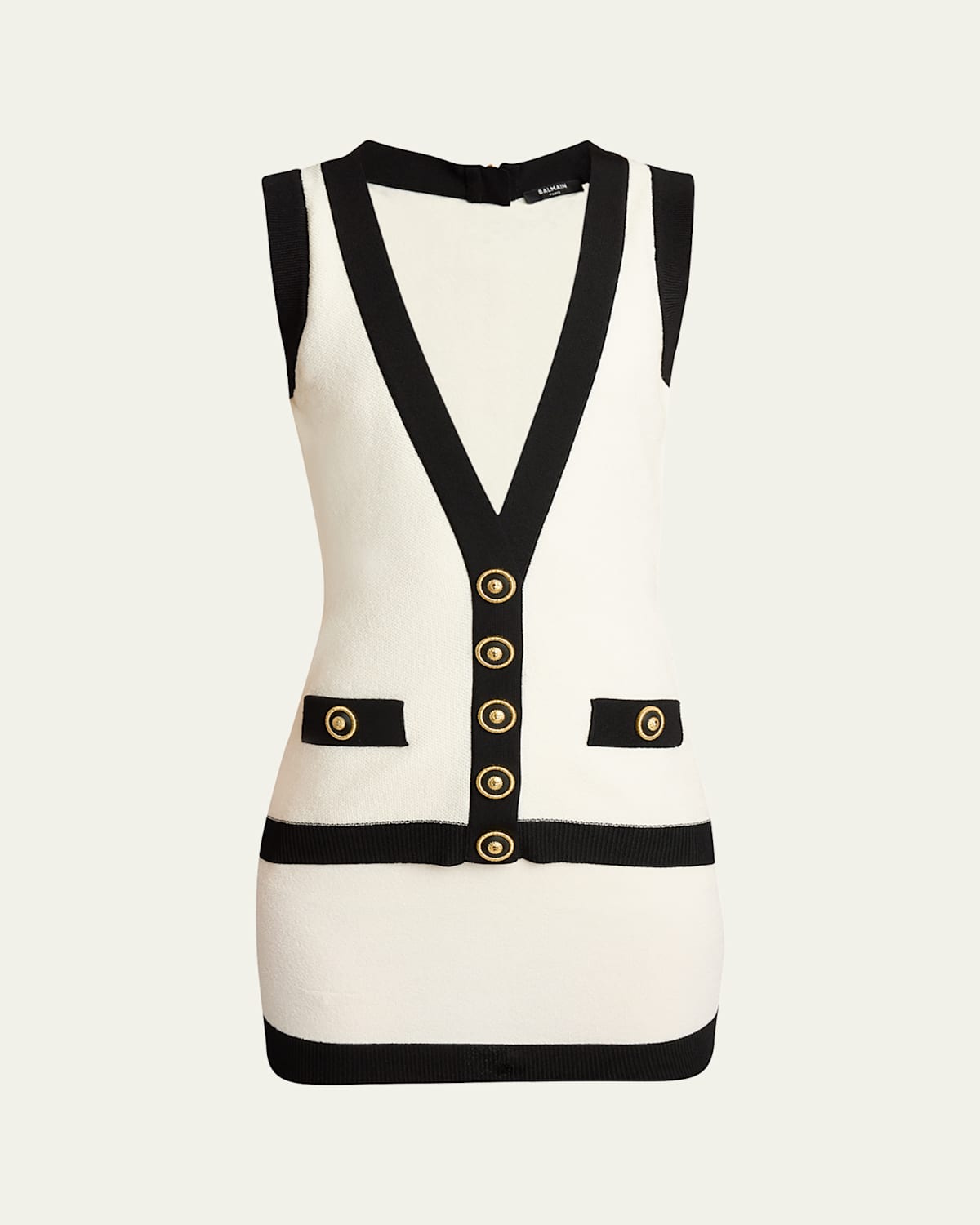 Balmain Contrast-Trim Knit Mini Dress