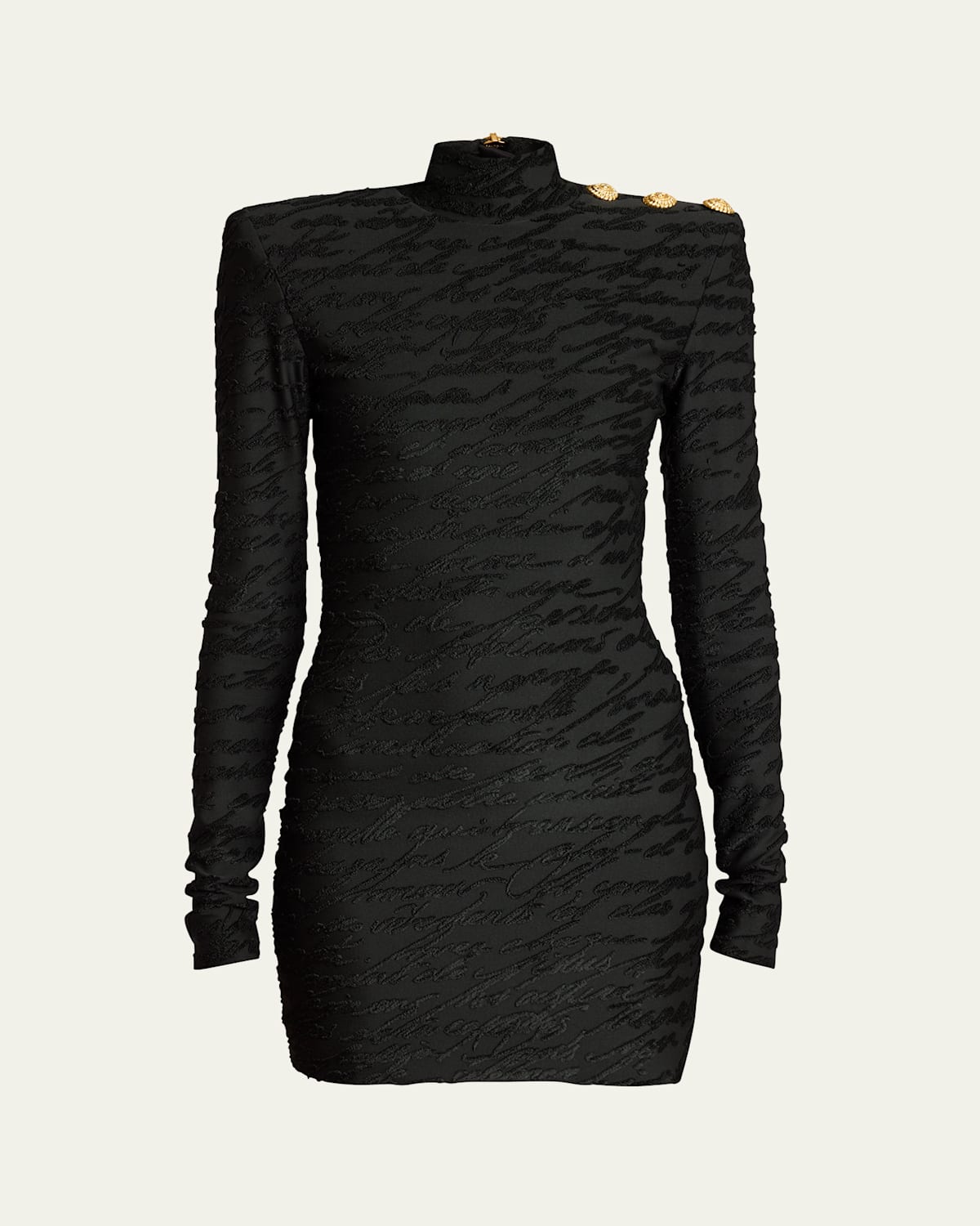 Balmain High Neck Body-con Mini Dress With Shoulder Buttons In Black