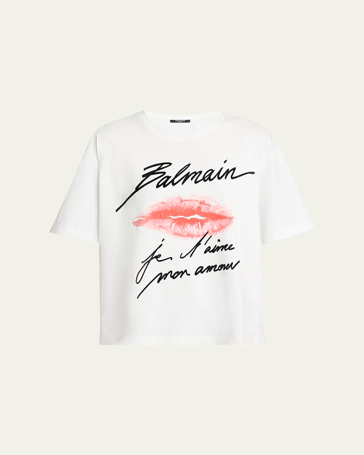 Shop Balmain Lip Print Logo T-shirt In White Black Red