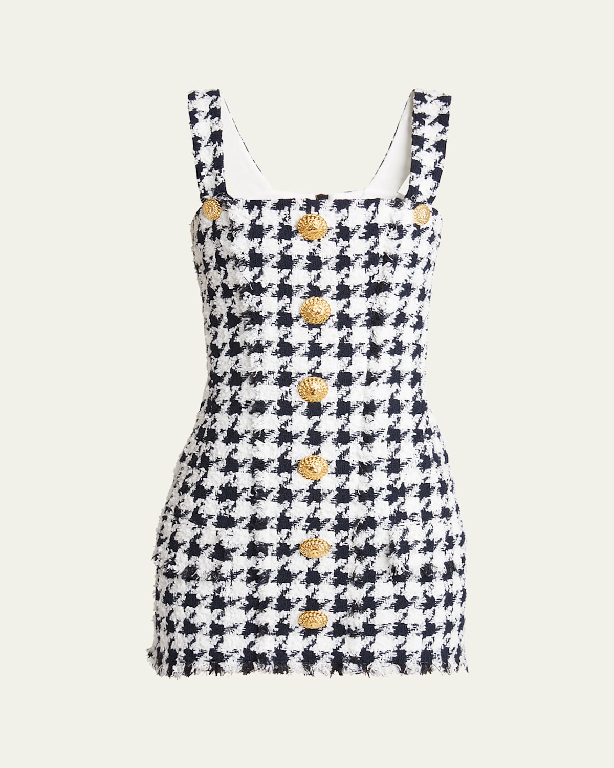 Balmain Houndstooth Tweed Mini Dress In Navy White