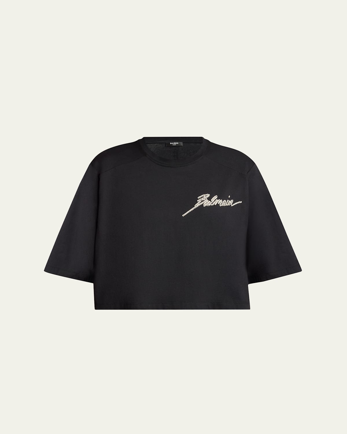Balmain Crystal Logo Cropped T-shirt In Black ModeSens