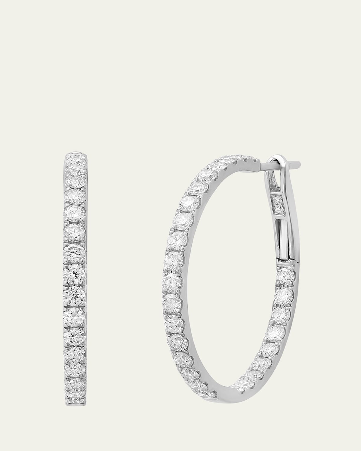 18K White Gold Full-Cut Diamond Hoop Earrings