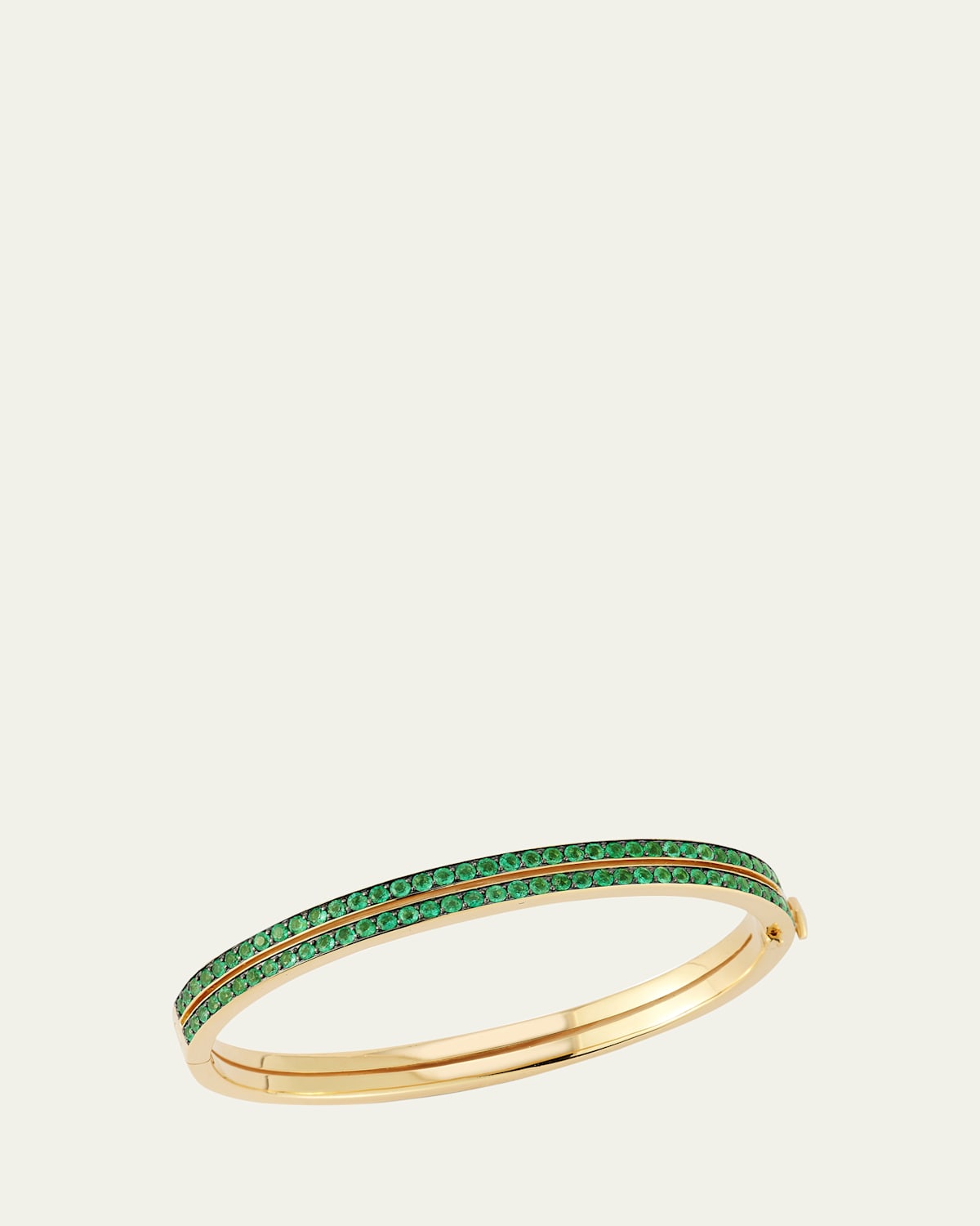 18K Yellow Gold and Green Emerald Double-Row Bangle Bracelet, 6.5"