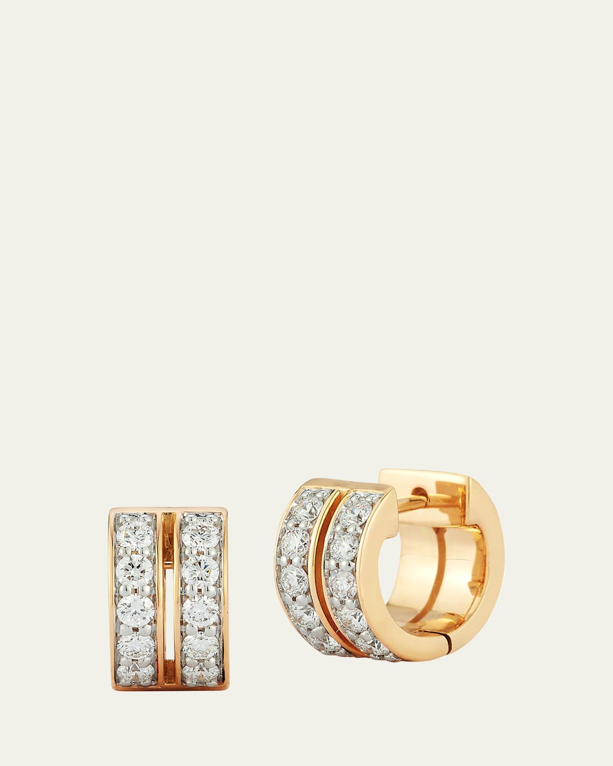 18K Yellow Gold and Diamond Double Row Huggie Earrings