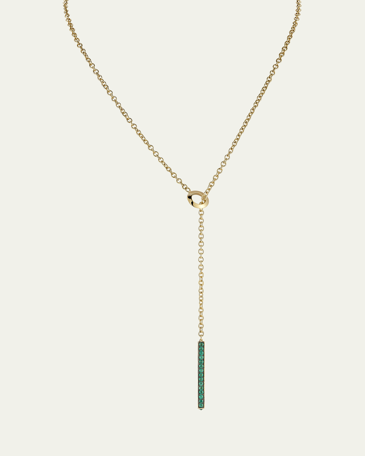 18K Yellow Gold and Green Emerald 3mm Bar Necklace