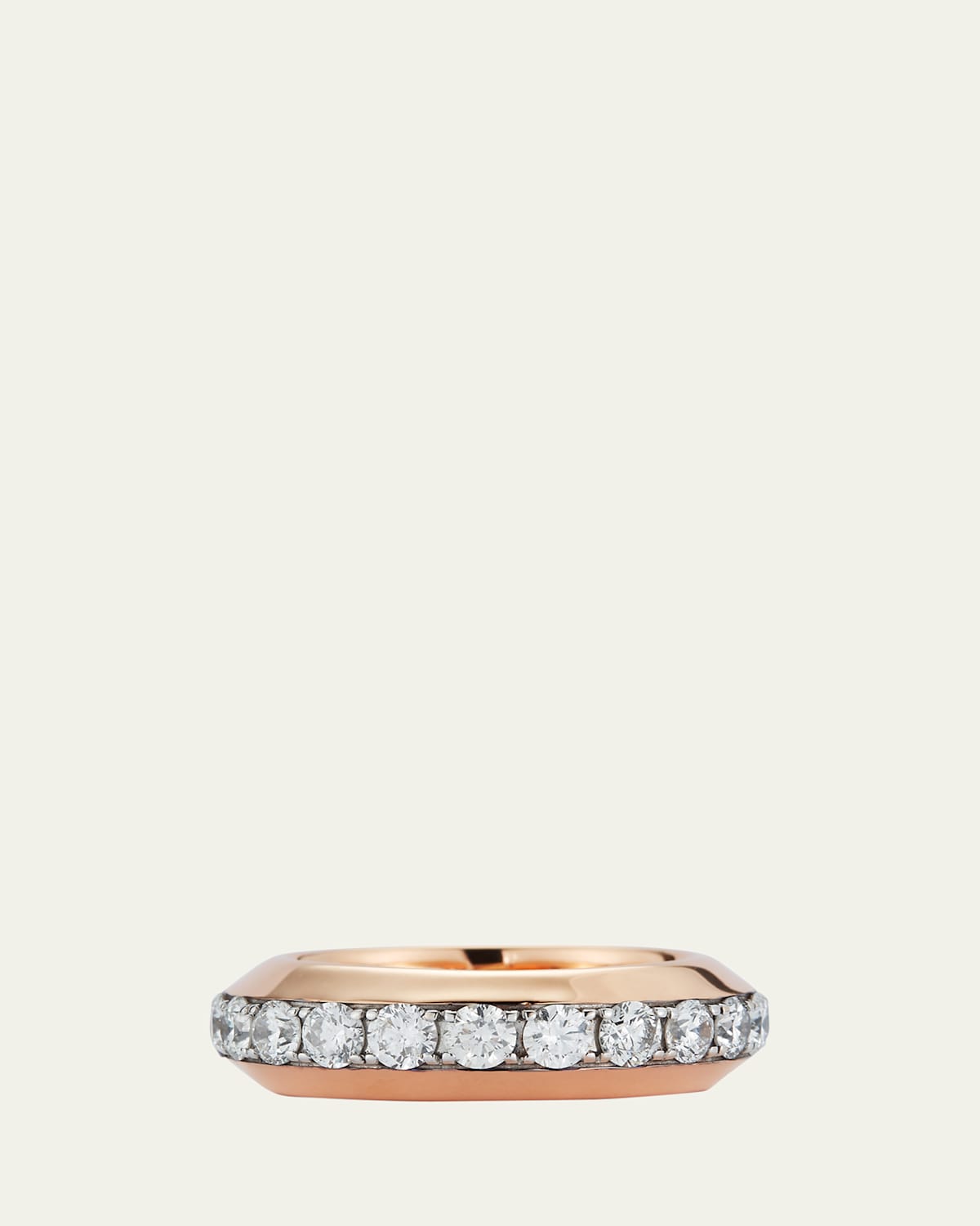 18K Rose Gold and White Diamond Angled Band Ring, 7mm, Size 5.5