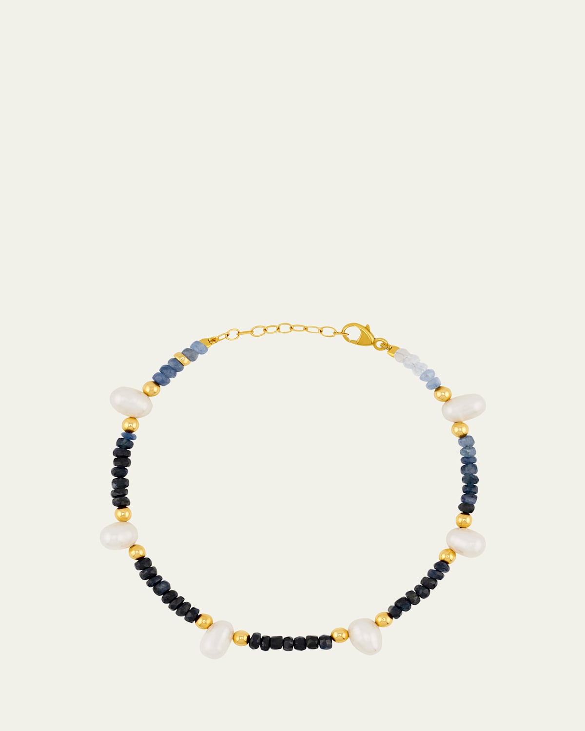 Ombre Blue Sapphire, Pearl and Gold Bead Bracelet