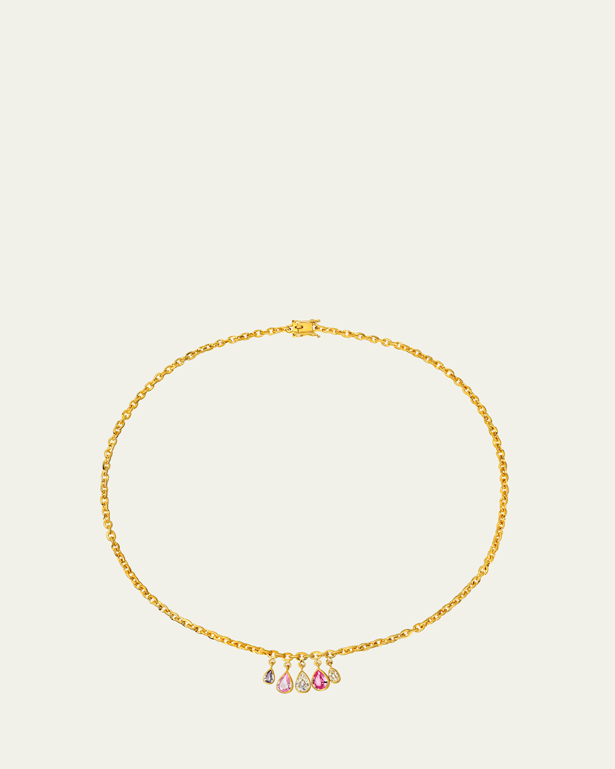 18K Yellow Gold Quintuple Pear Diamond and Sapphire Fairy Chain Necklace