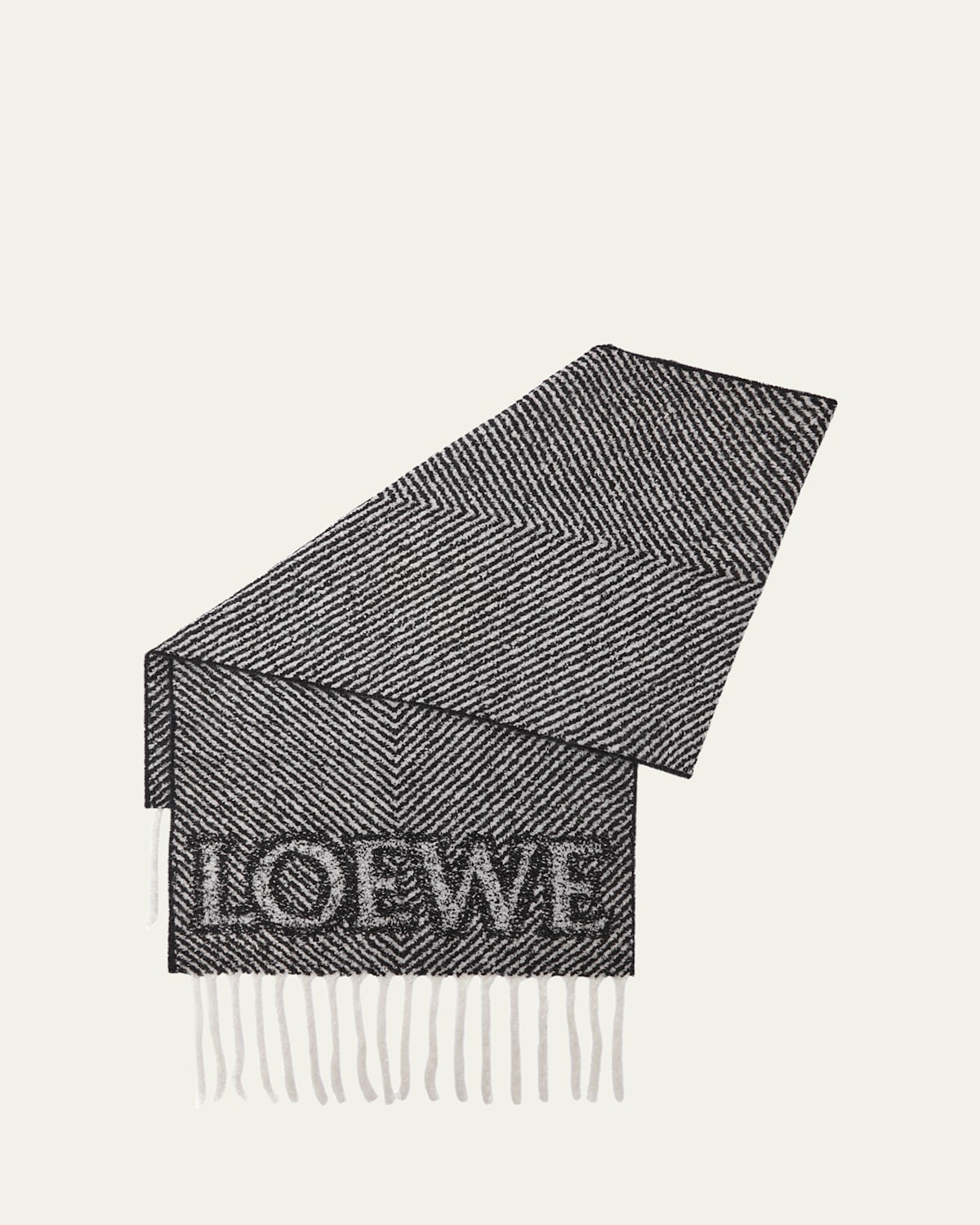 LOEWE LOGO FRINGE WOOL-BLEND SCARF 