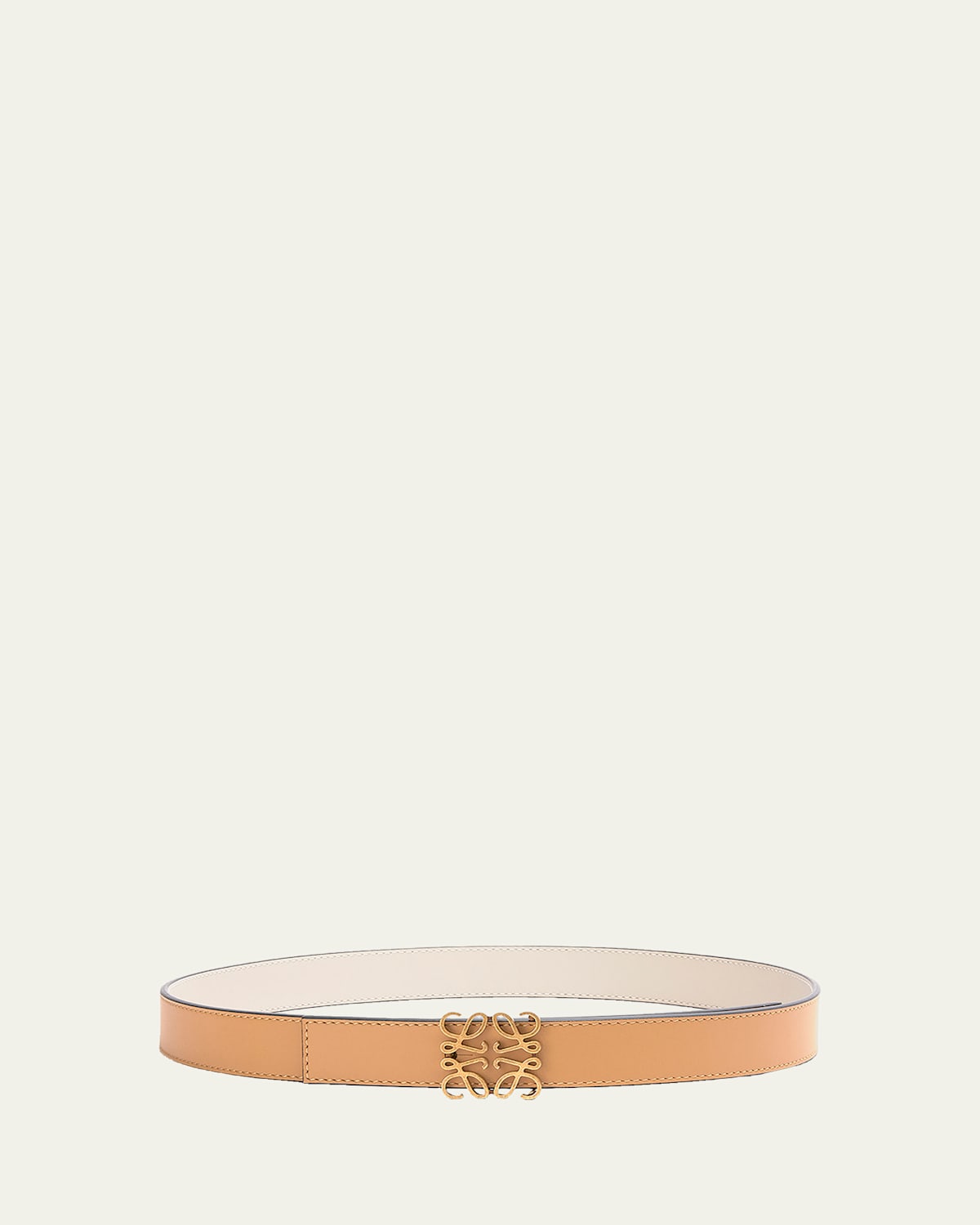 Loewe Anagram Reversible Leather Belt In Warm Desert/light Oat/bronze