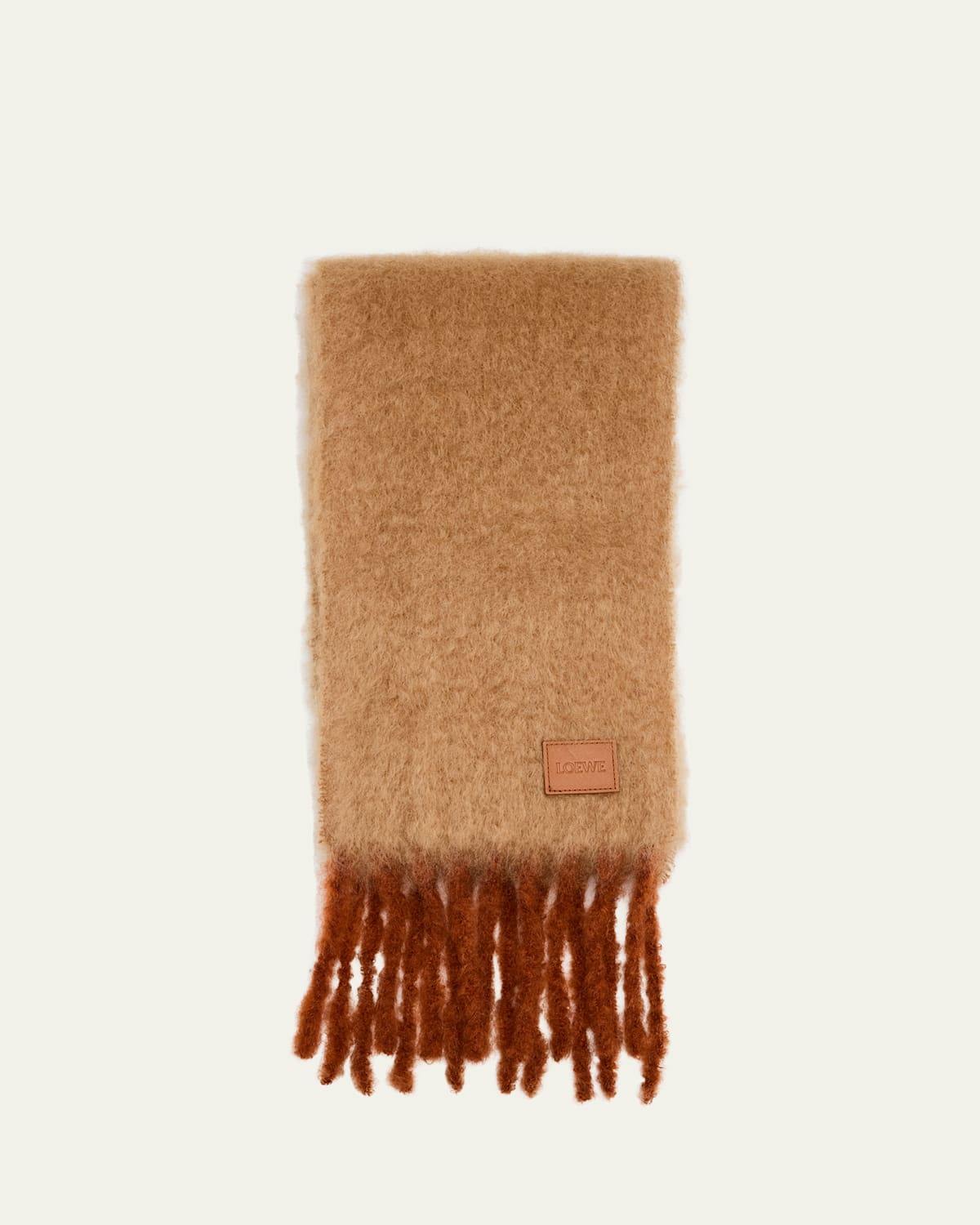 Loewe Wool-blend Logo Patch Scarf In Beige Orange