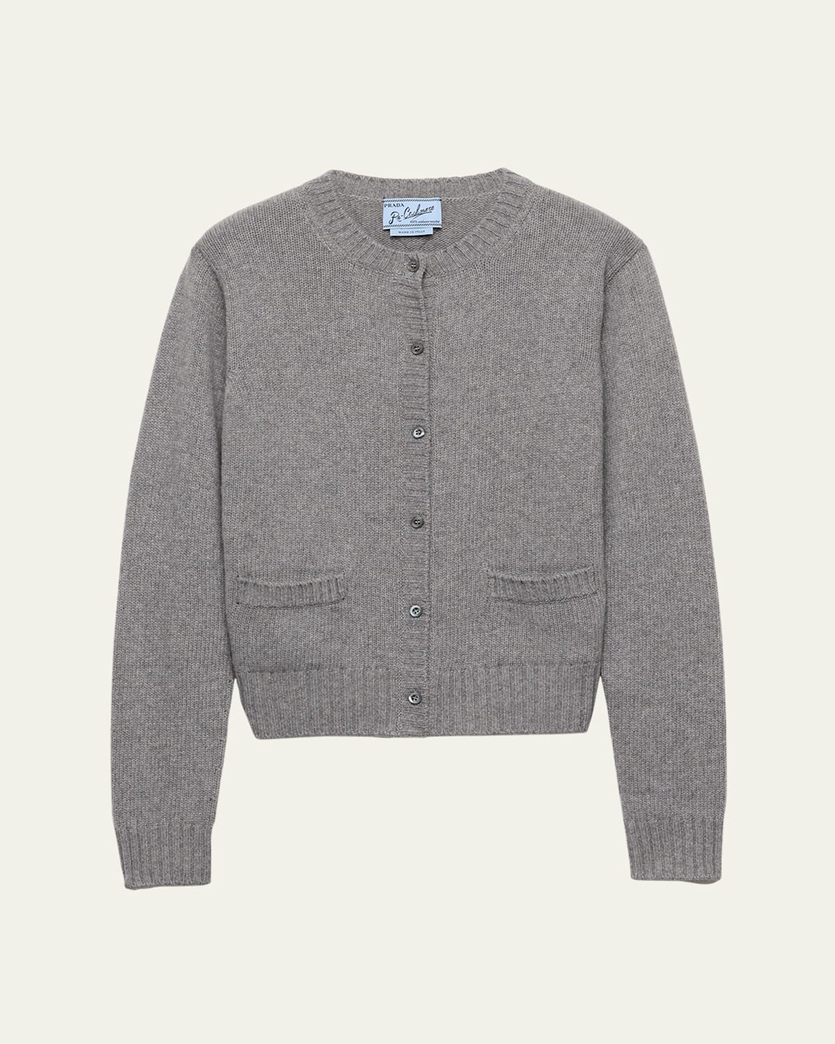 Prada Ribbed Trim Cashmere Cardigan In F0031 Grigio