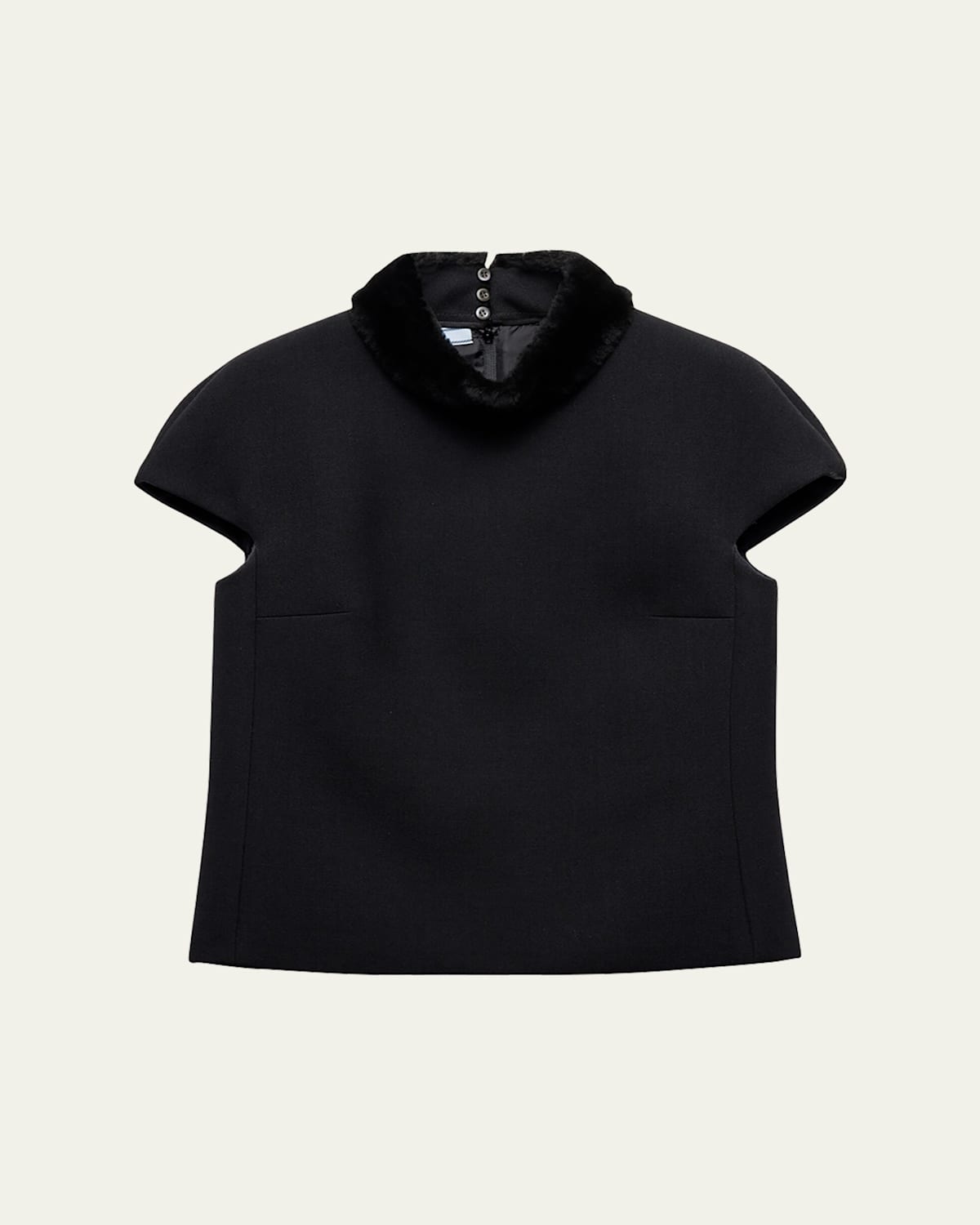 Prada Shearling-trimmed Wool Top In F0002 Nero