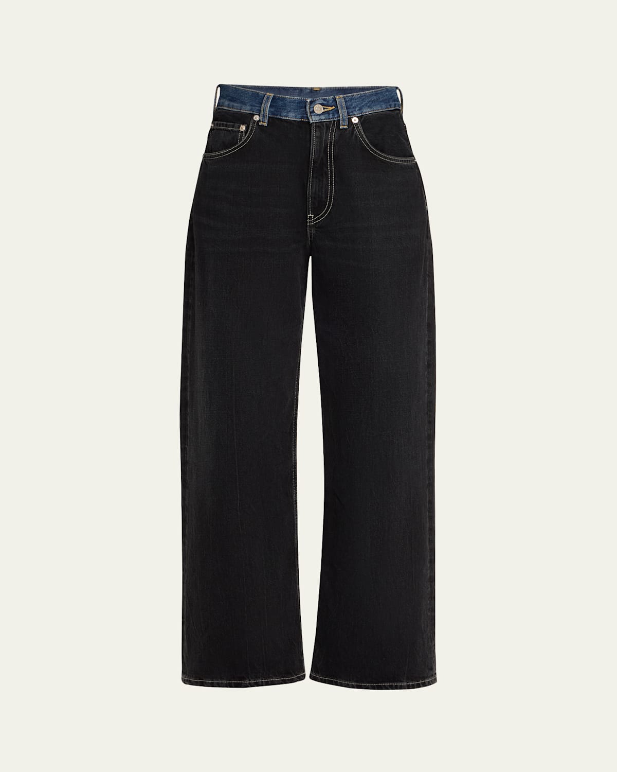 Contrast Waistband Wide-Leg Jeans