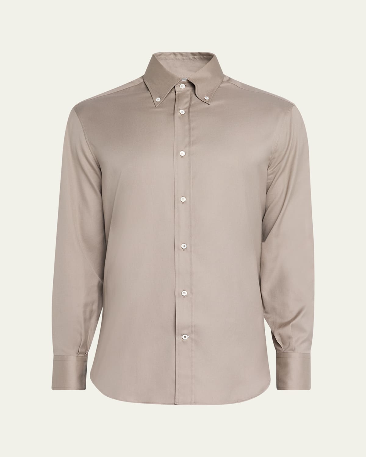 Brunello Cucinelli Men's Cotton Twill Casual Button-down Shirt In Khaki